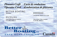 pleasure craft operator card - sample